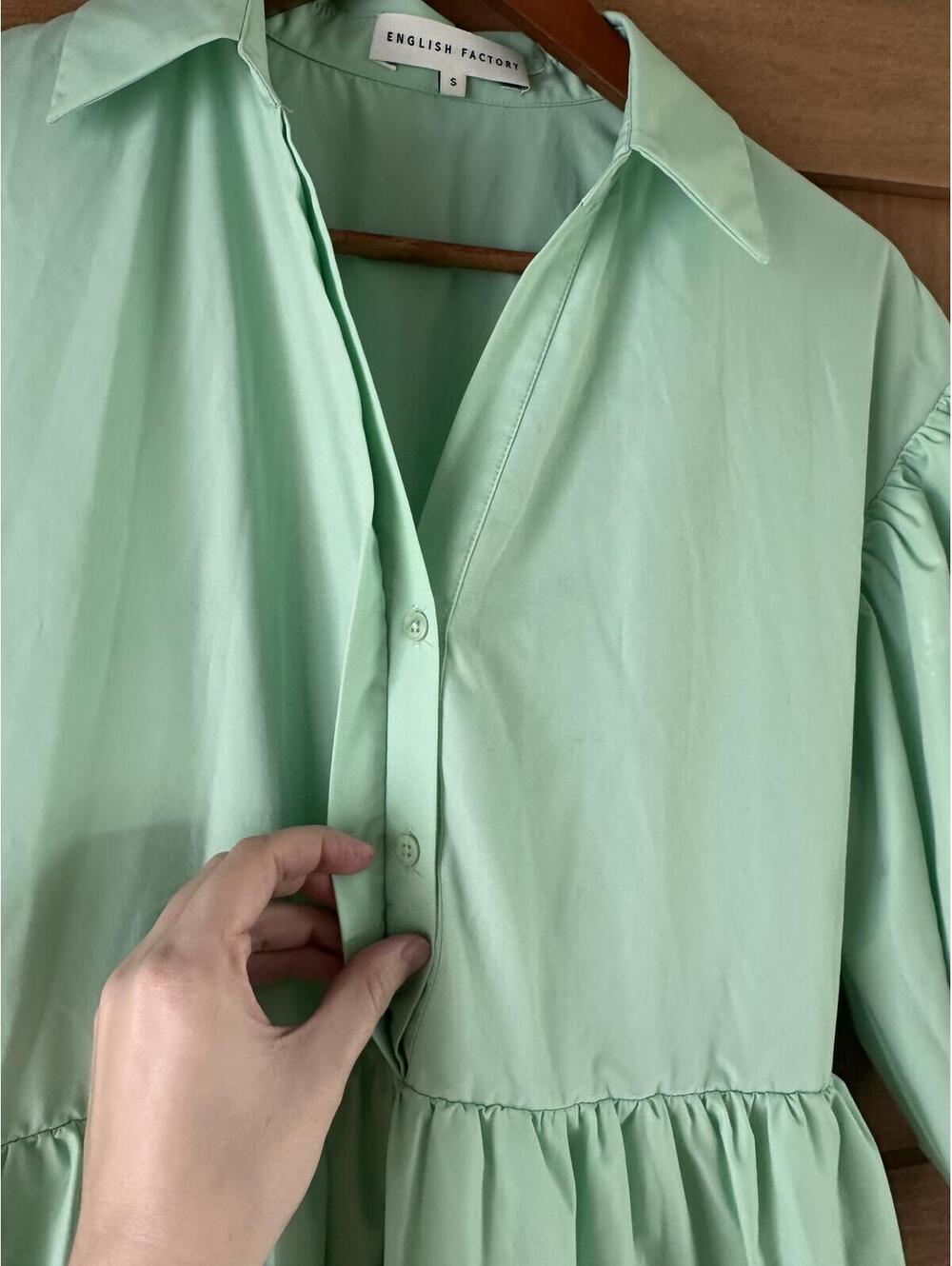 English Factory Balloon Sleeve A-line Tiered Midi Shirt Dress Mint Women’s Small - Picture 4 of 15